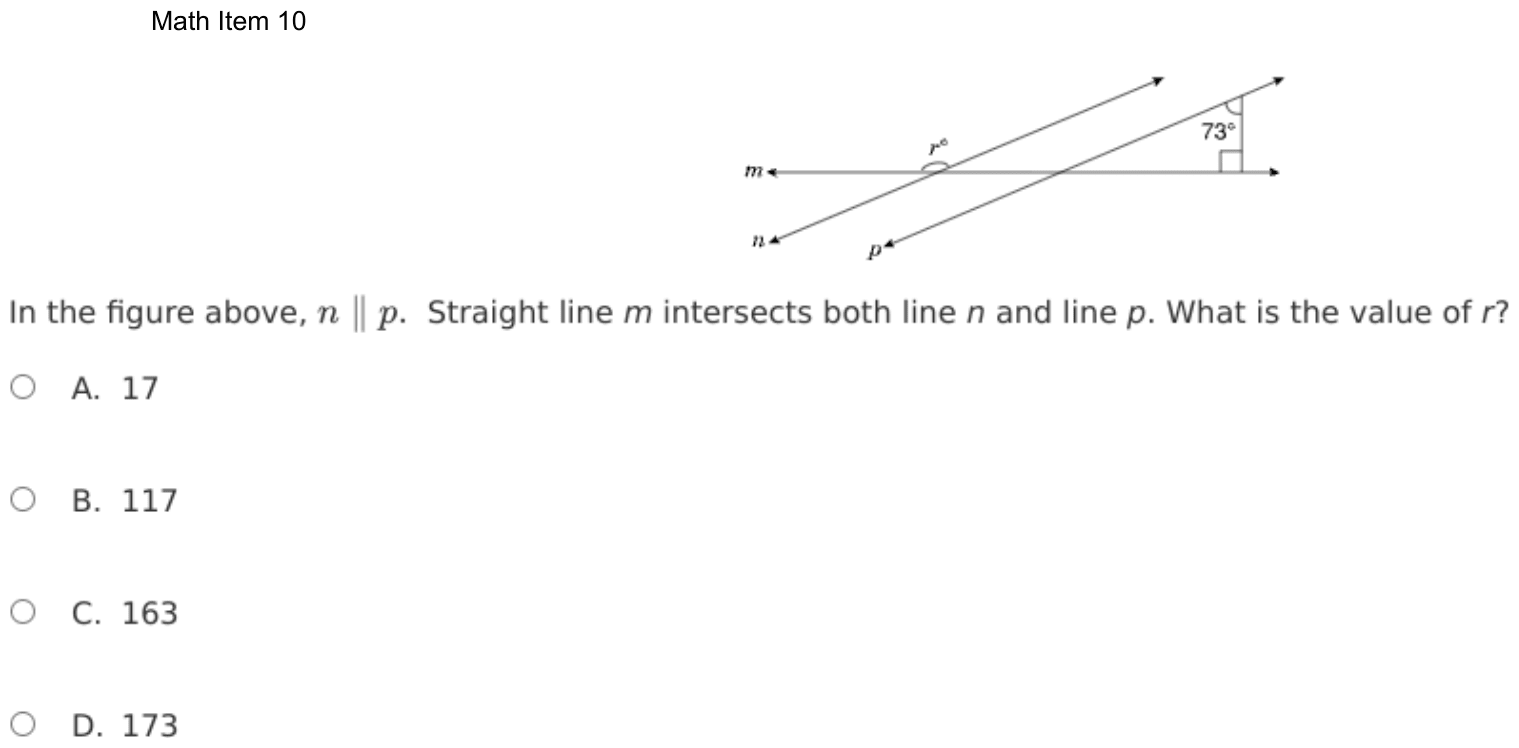 Question 10 as shown on the DOE’s digital test, page 83 of its printable version.