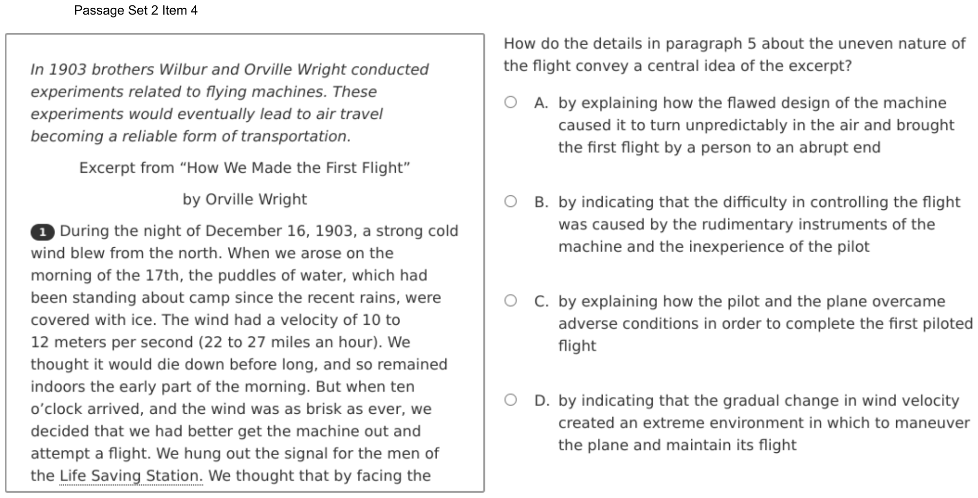 Question 11 as shown on the DOE’s digital test, page 18 of its printable version.