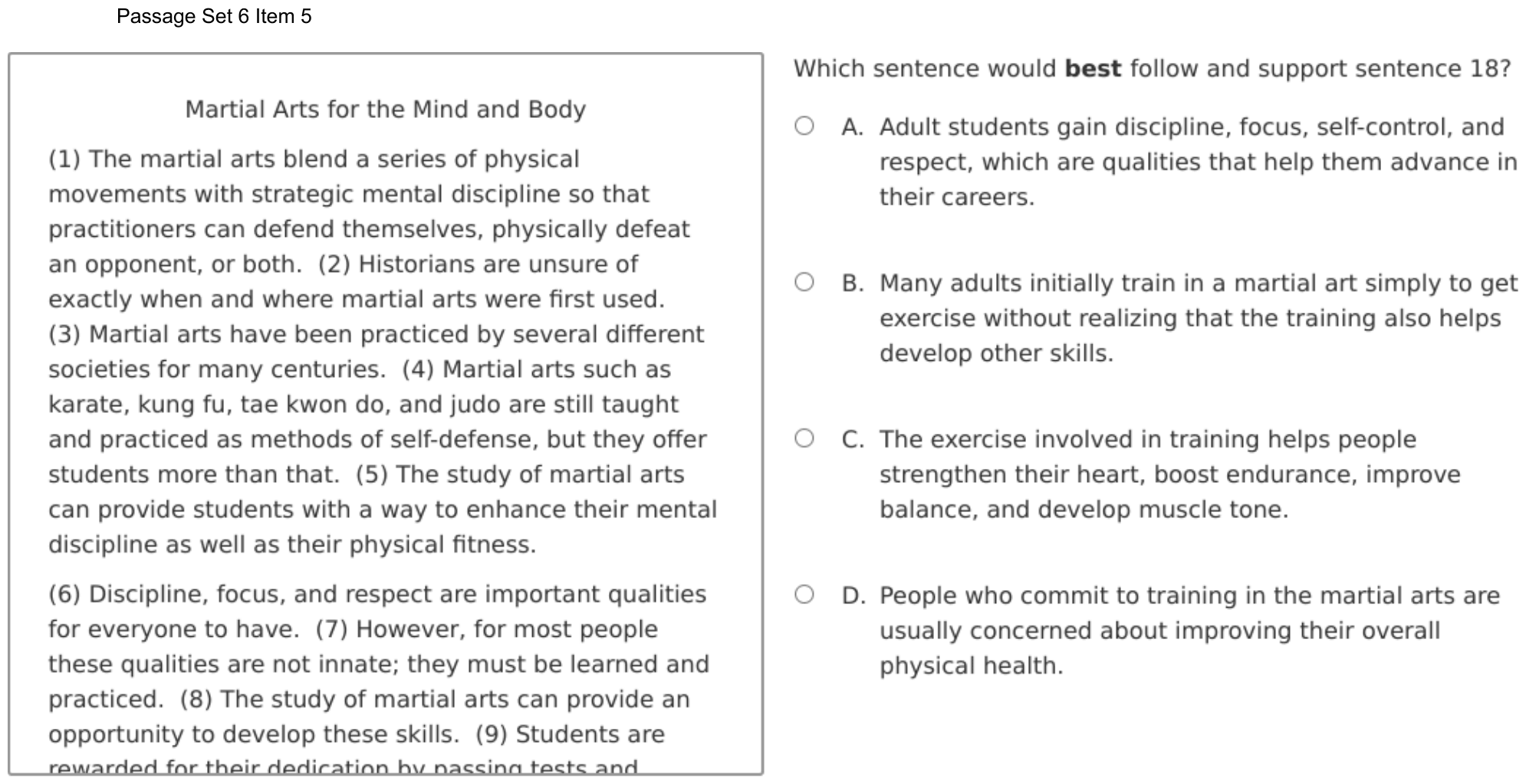 Question 39 as shown on the DOE’s digital test, page 57 of its printable version.