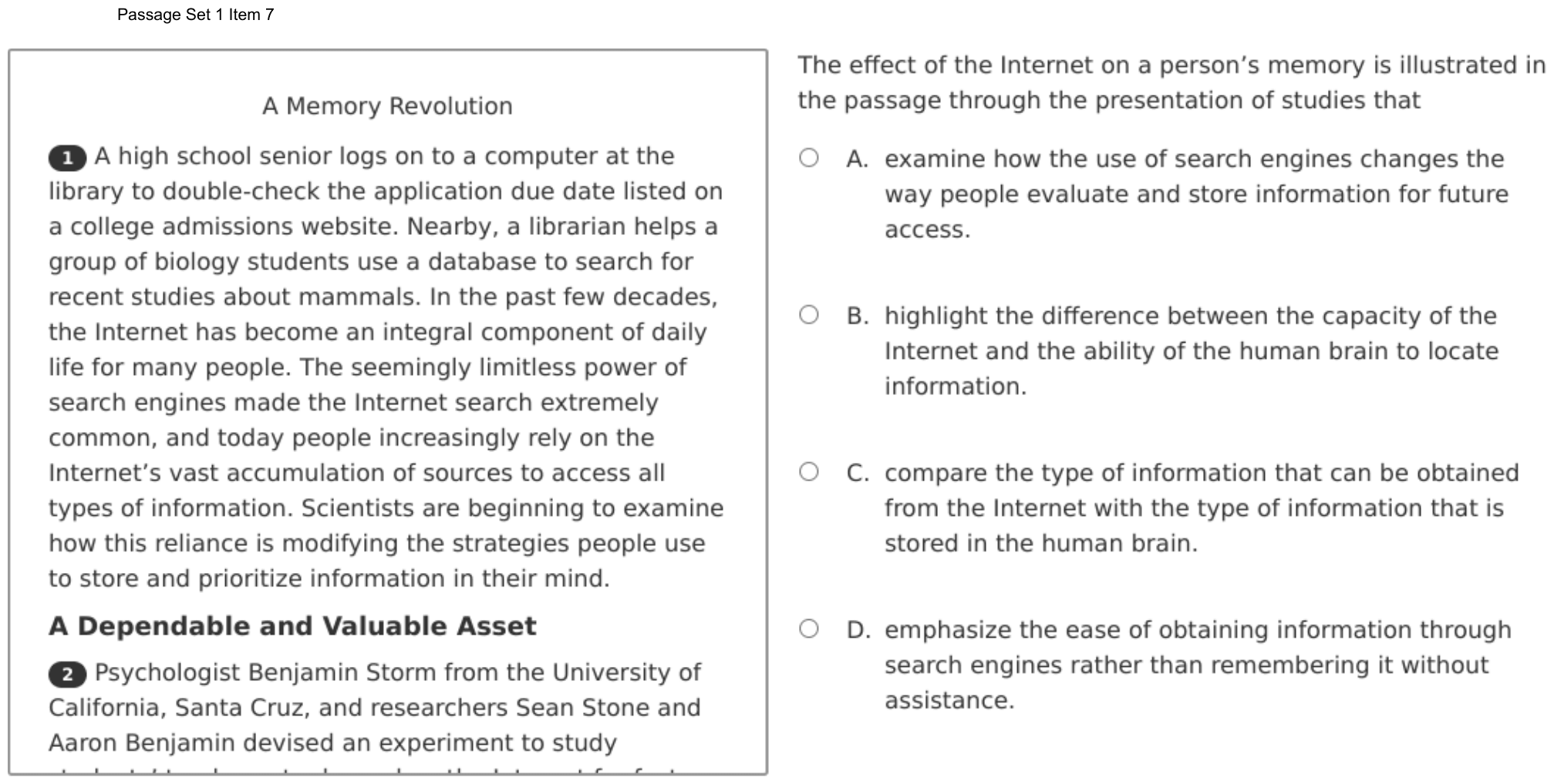 Question 7 as shown on the DOE’s digital test, page 11 of its printable version.
