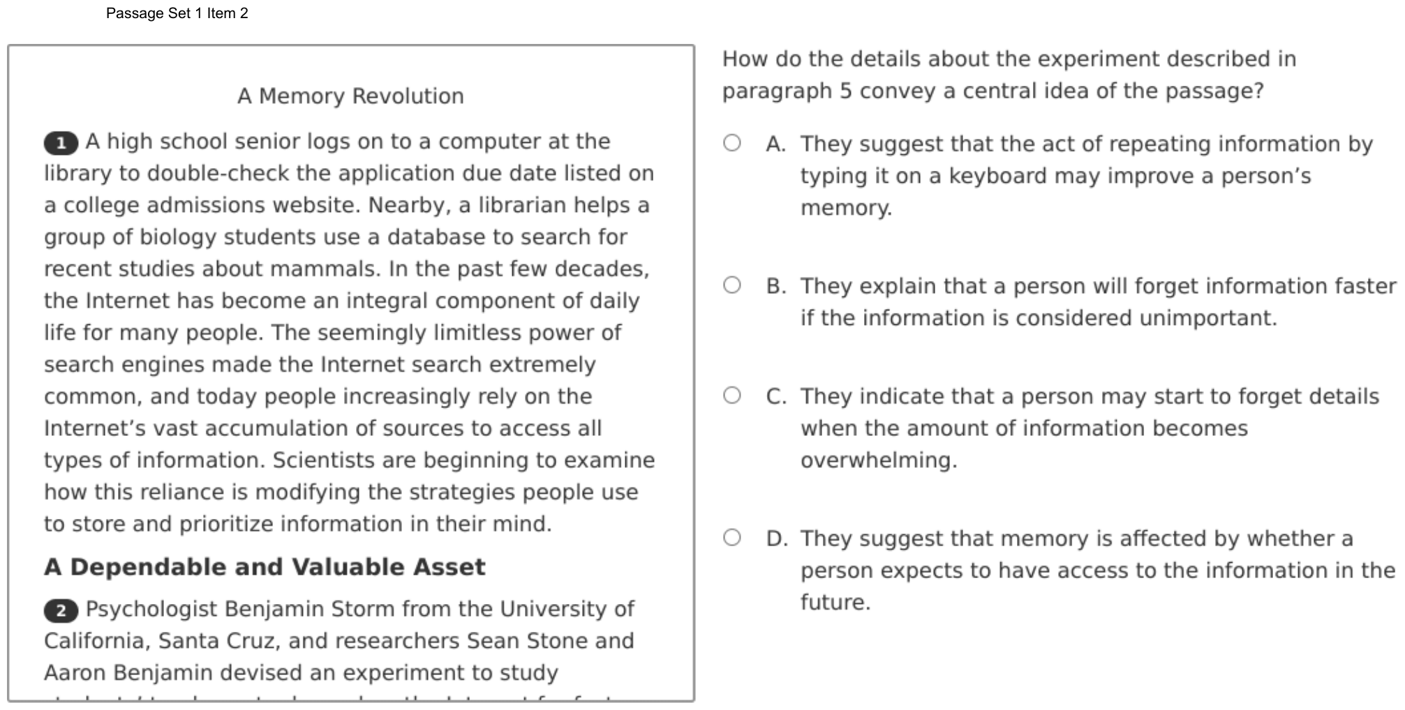Question 2 as shown on the DOE’s digital test, page 6 of its printable version.