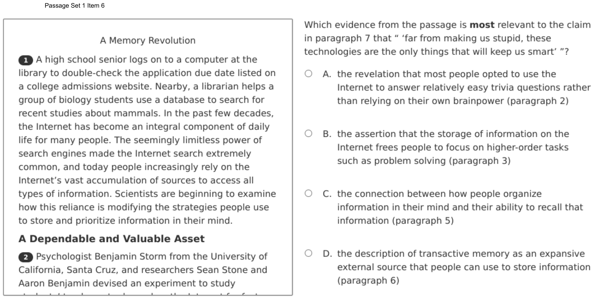 Question 6 as shown on the DOE’s digital test, page 10 of its printable version.