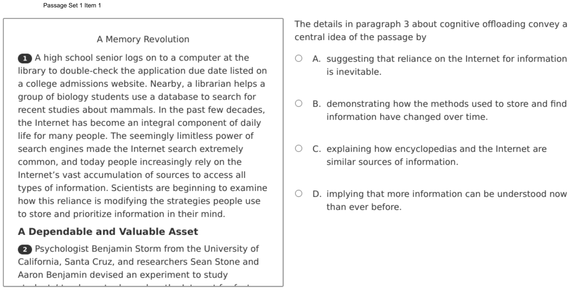 Question 1 as shown on the DOE’s digital test, page 5 of its printable version.