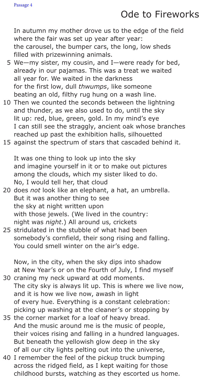 The passage “Ode to Fireworks” as printed on page 32 of the DOE handbook.