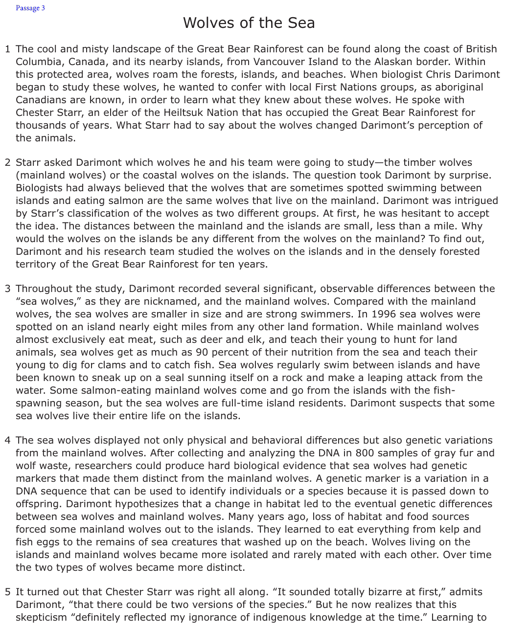 The passage “Wolves of the Sea” as printed on page 23 of the DOE handbook.