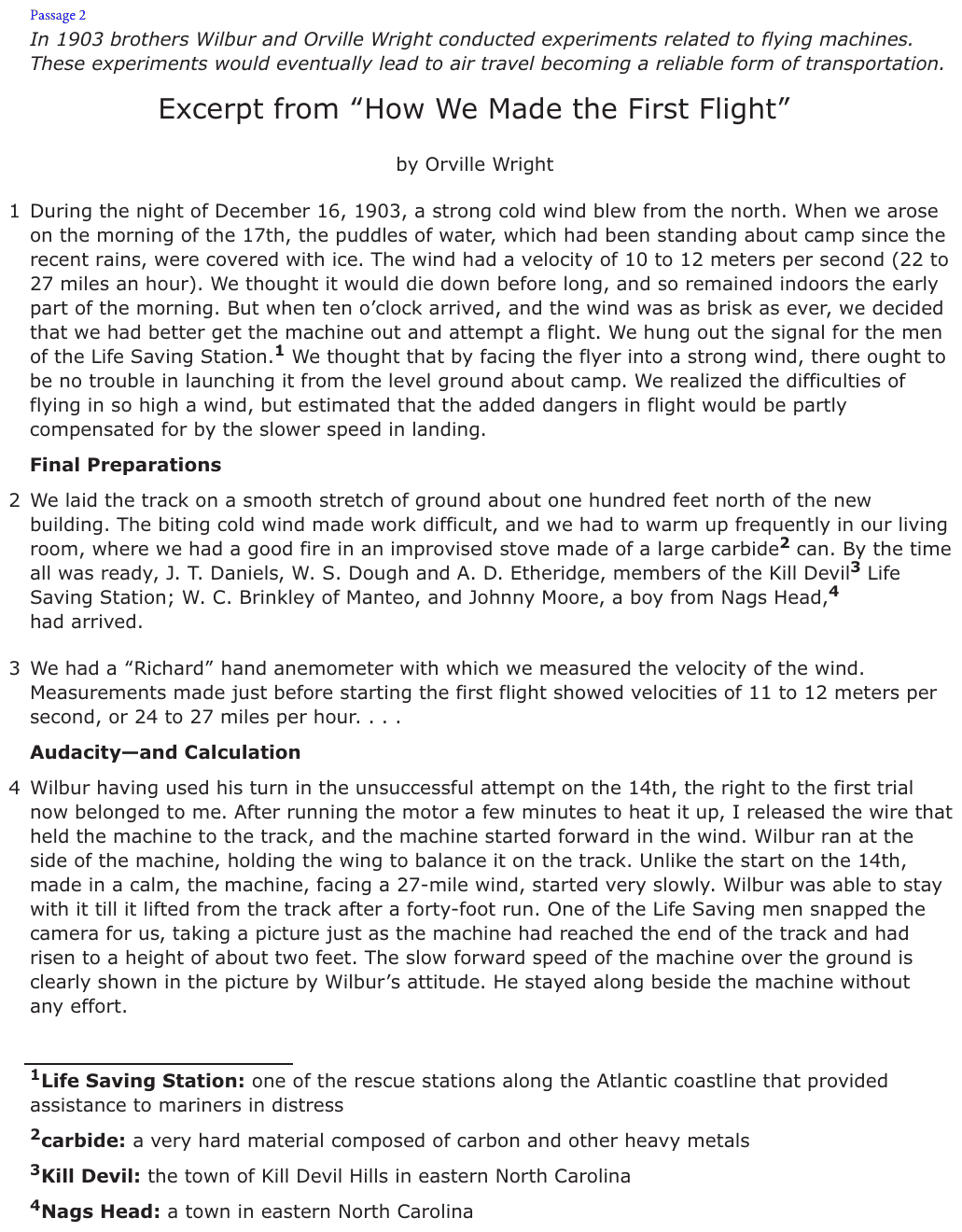 The passage “Excerpt from “How We Made the First Flight”” as printed on page 13 of the DOE handbook.