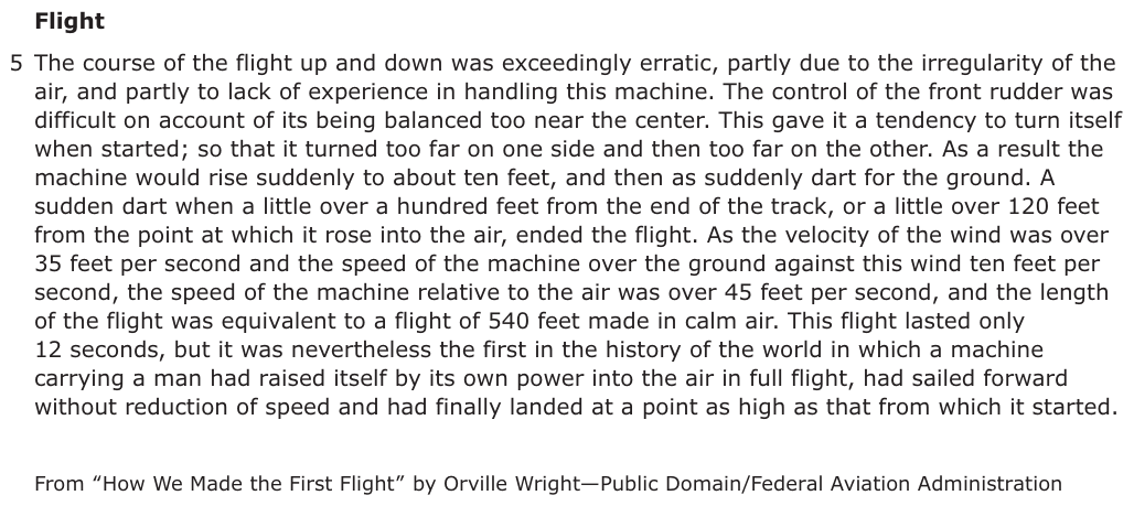 The passage “Excerpt from “How We Made the First Flight”” as printed on page 14 of the DOE handbook.