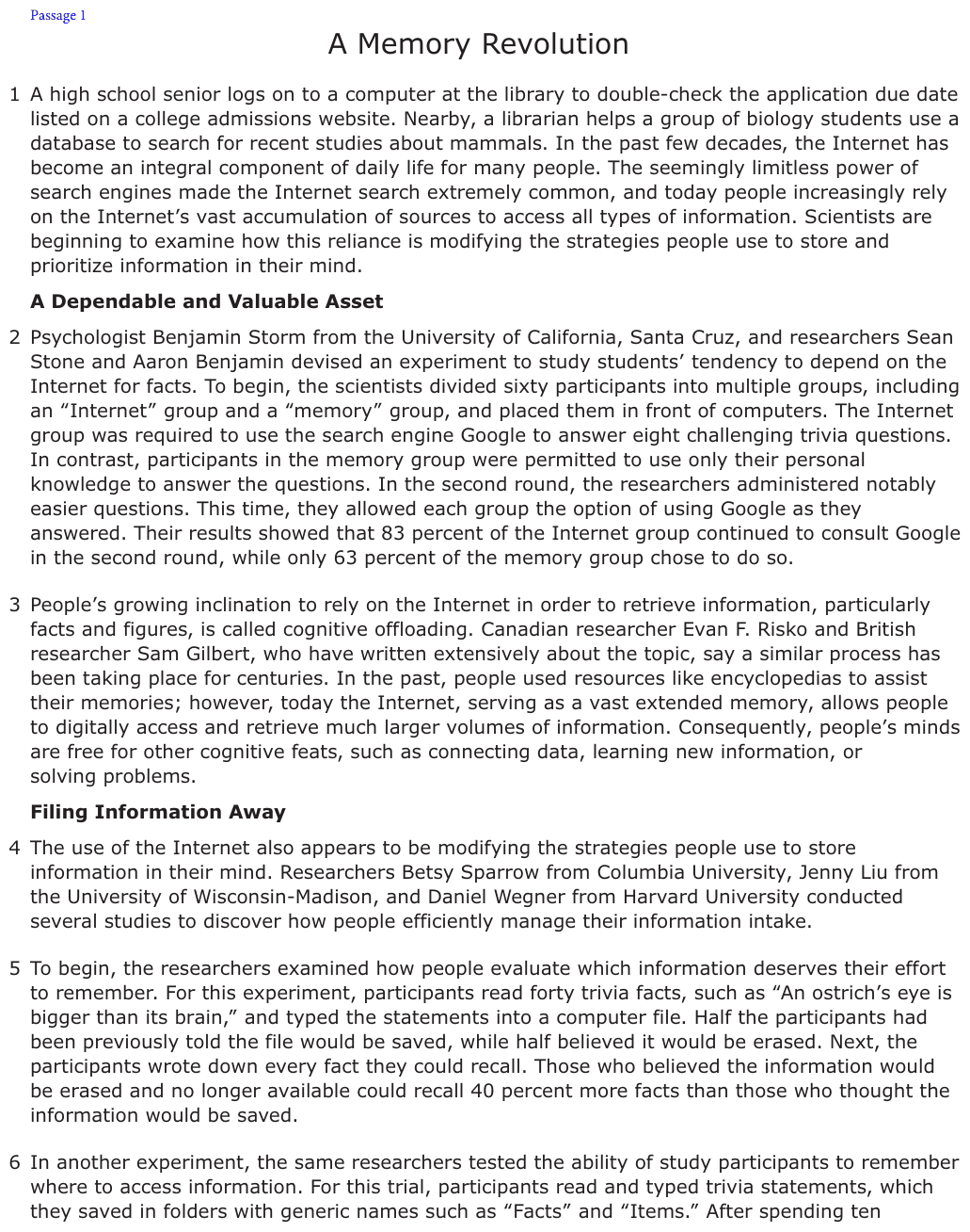The passage “A Memory Revolution” as printed on page 3 of the DOE handbook.
