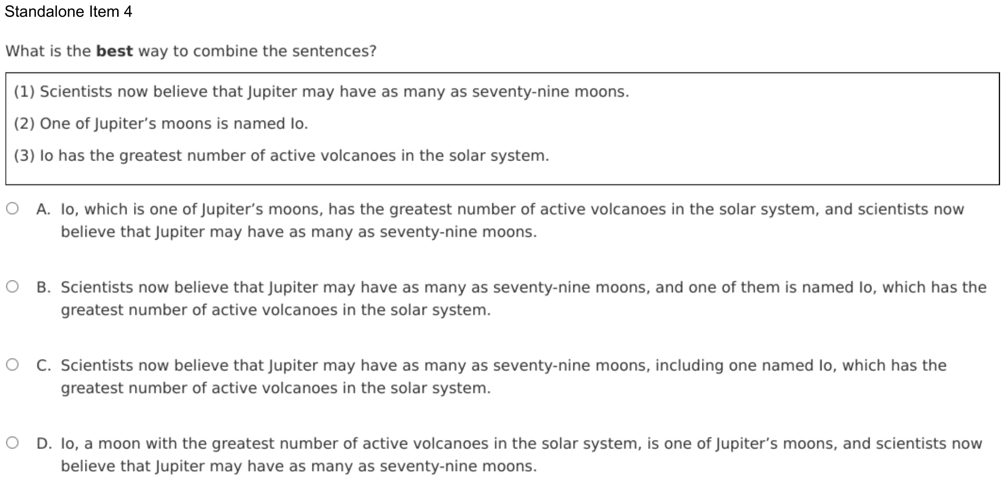 Question 50 as shown on the DOE’s digital test, page 72 of its printable version.