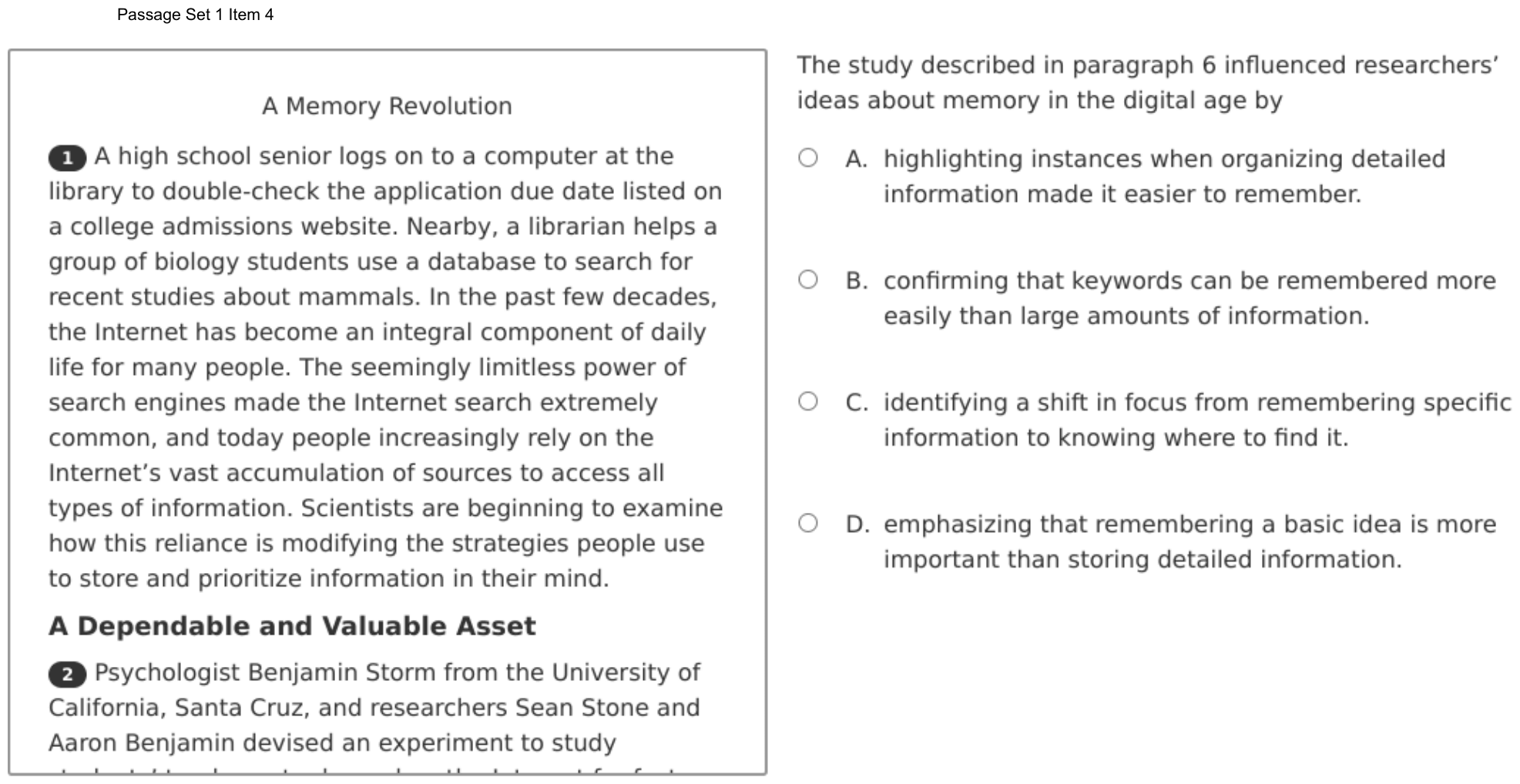 Question 4 as shown on the DOE’s digital test, page 8 of its printable version.