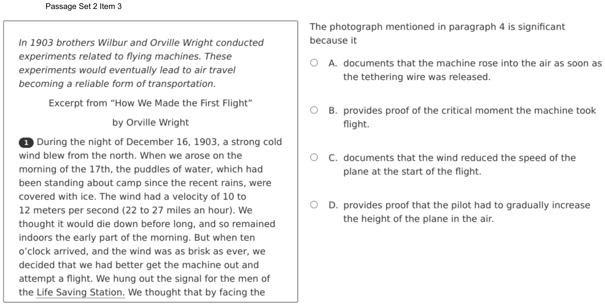 Question 10 as shown on the DOE’s digital test, page 17 of its printable version.