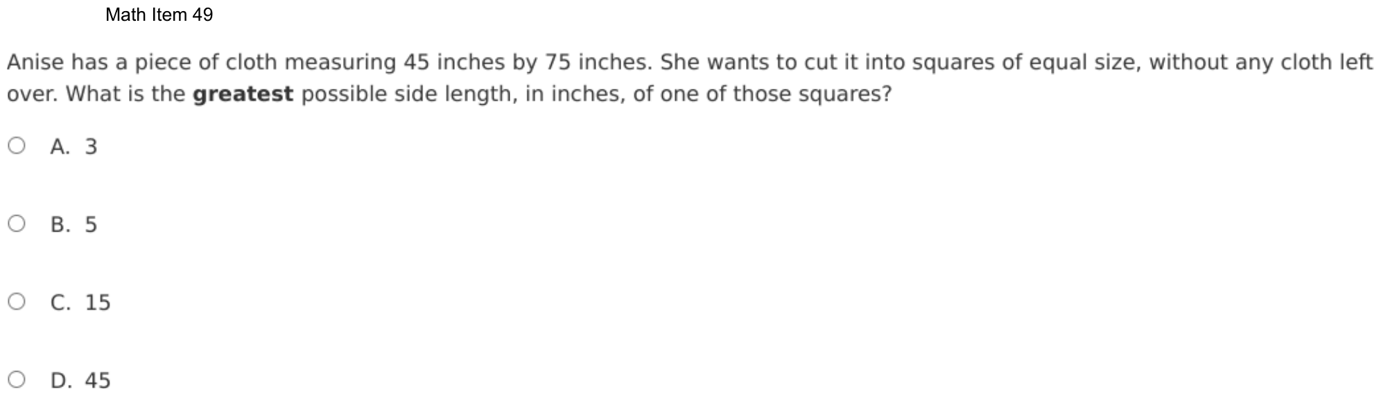 Question 49 as shown on the DOE’s digital test, page 122 of its printable version.