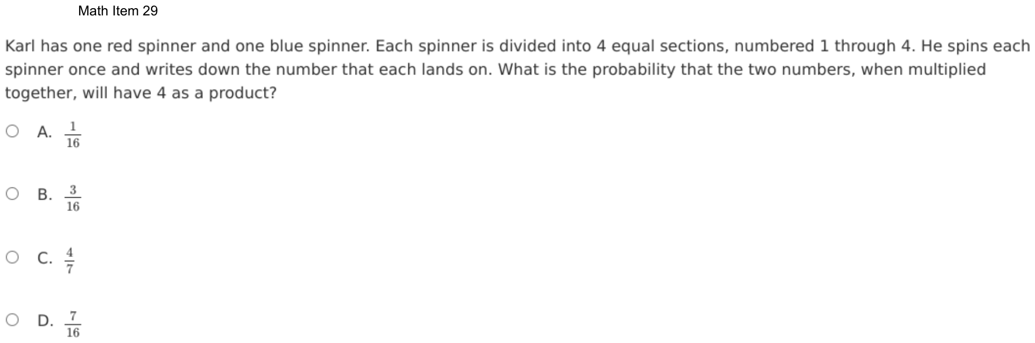Question 29 as shown on the DOE’s digital test, page 102 of its printable version.