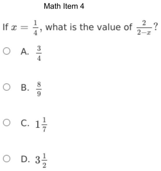 Question 4 as shown on the DOE’s digital test, page 77 of its printable version.