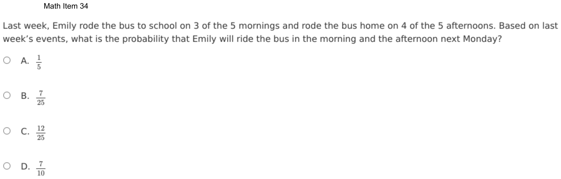 Question 34 as shown on the DOE’s digital test, page 107 of its printable version.