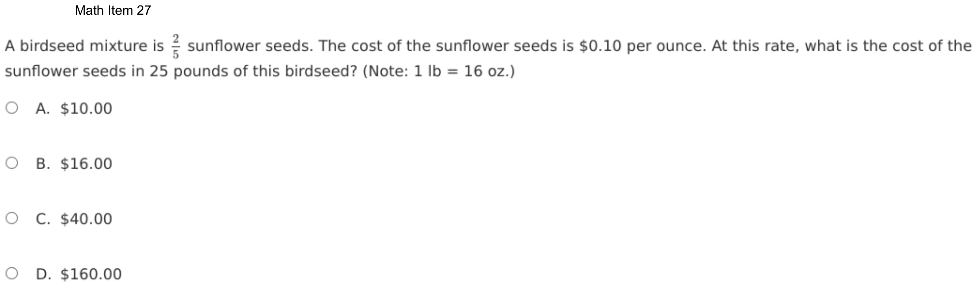 Question 27 as shown on the DOE’s digital test, page 100 of its printable version.