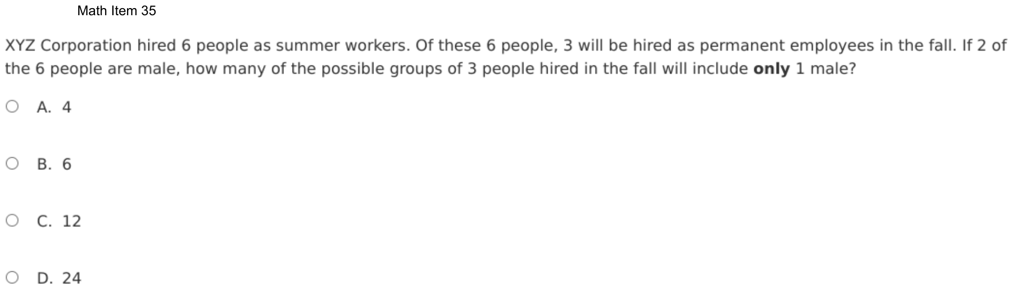 Question 35 as shown on the DOE’s digital test, page 108 of its printable version.