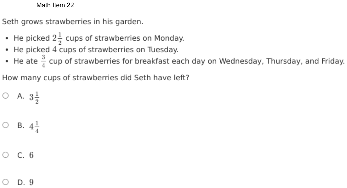 Question 22 as shown on the DOE’s digital test, page 95 of its printable version.