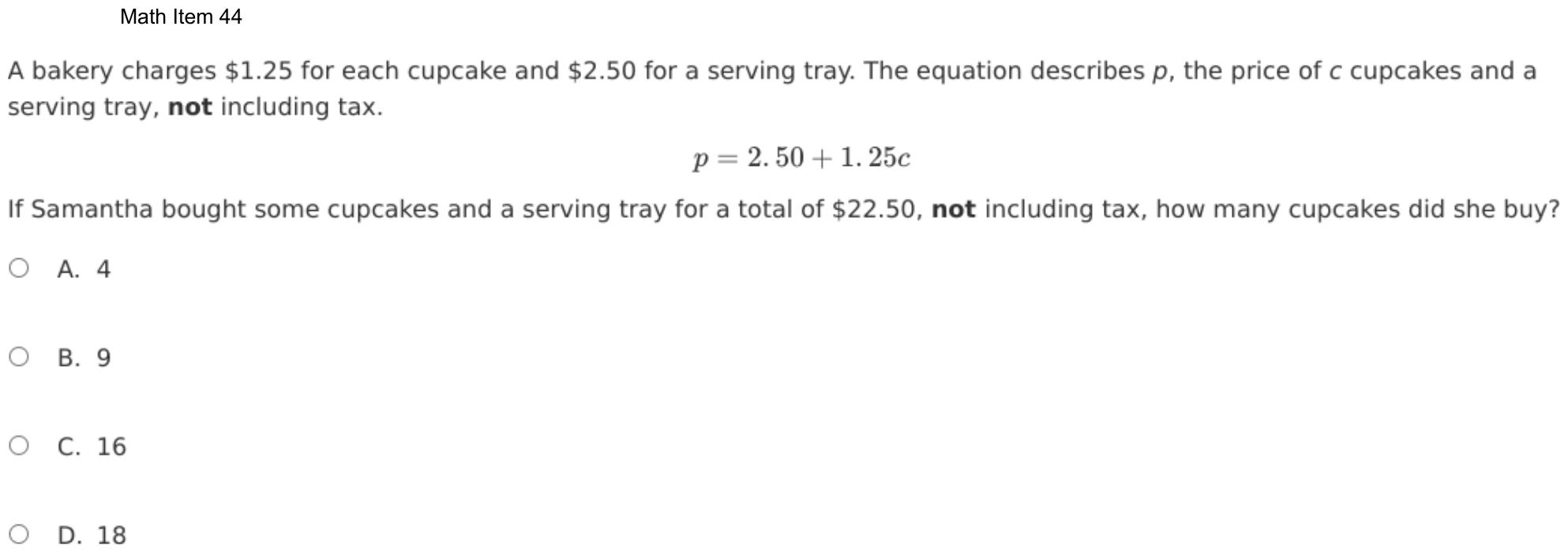Question 44 as shown on the DOE’s digital test, page 117 of its printable version.