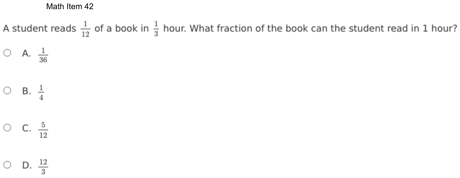 Question 42 as shown on the DOE’s digital test, page 115 of its printable version.