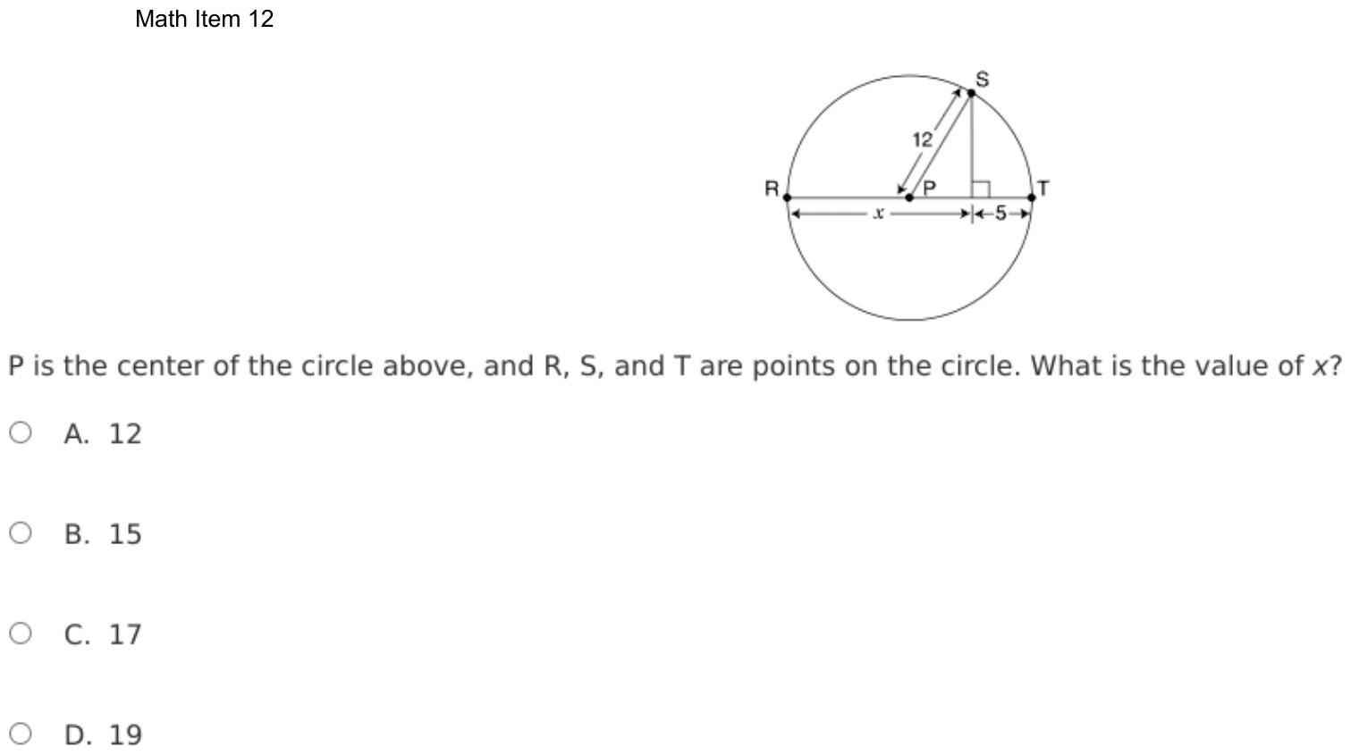Question 12 as shown on the DOE’s digital test, page 85 of its printable version.