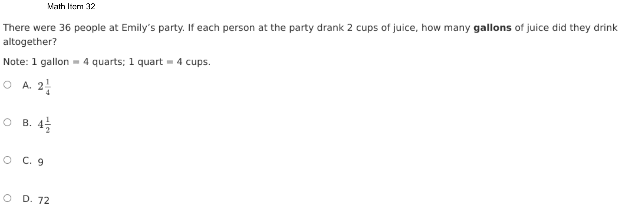 Question 32 as shown on the DOE’s digital test, page 105 of its printable version.
