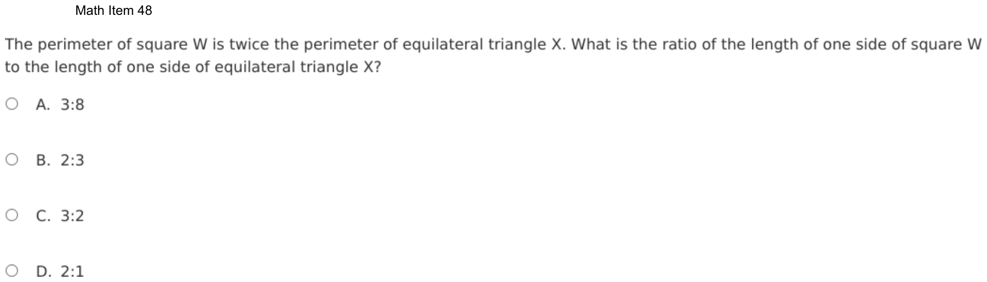 Question 48 as shown on the DOE’s digital test, page 121 of its printable version.