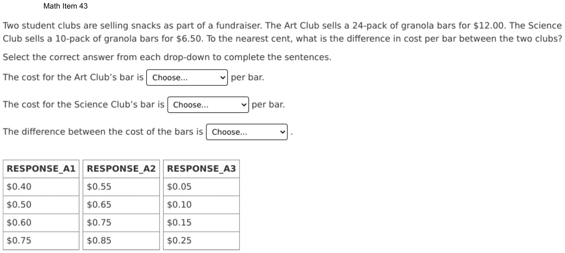 Question 43 as shown on the DOE’s digital test, page 116 of its printable version.