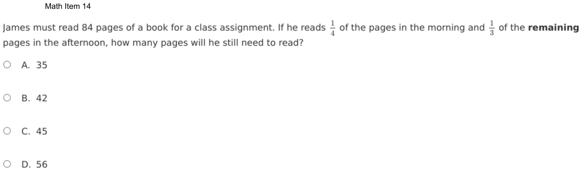 Question 14 as shown on the DOE’s digital test, page 87 of its printable version.