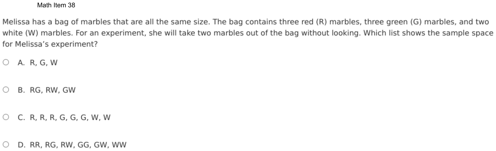 Question 38 as shown on the DOE’s digital test, page 111 of its printable version.