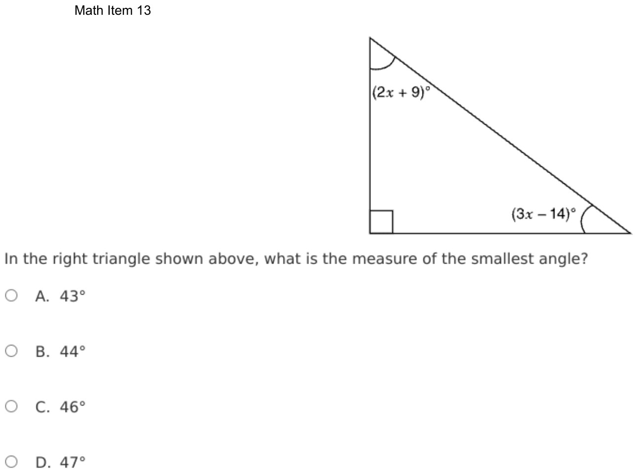 Question 13 as shown on the DOE’s digital test, page 86 of its printable version.