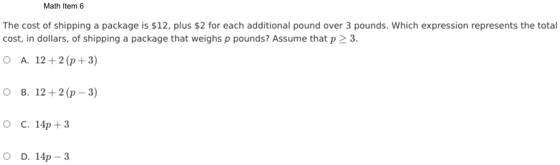 Question 6 as shown on the DOE’s digital test, page 79 of its printable version.