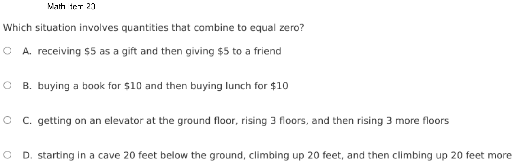 Question 23 as shown on the DOE’s digital test, page 96 of its printable version.