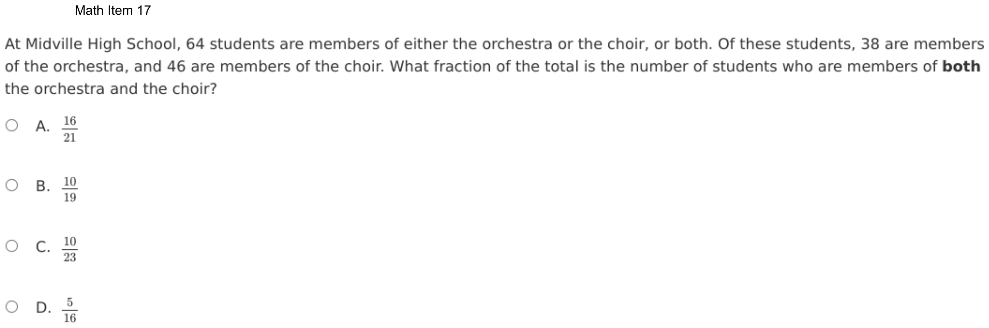 Question 17 as shown on the DOE’s digital test, page 90 of its printable version.
