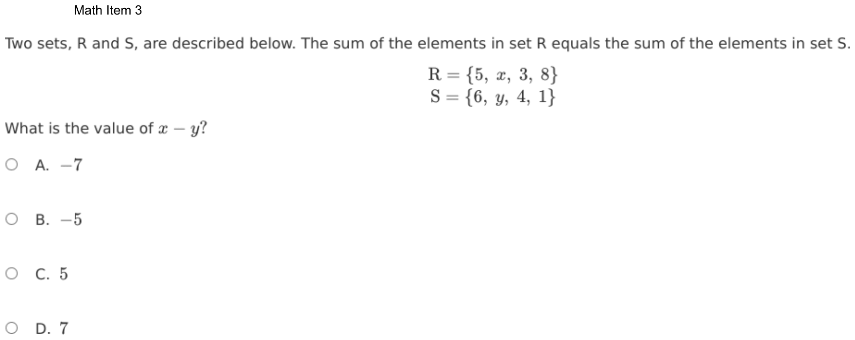Question 3 as shown on the DOE’s digital test, page 76 of its printable version.