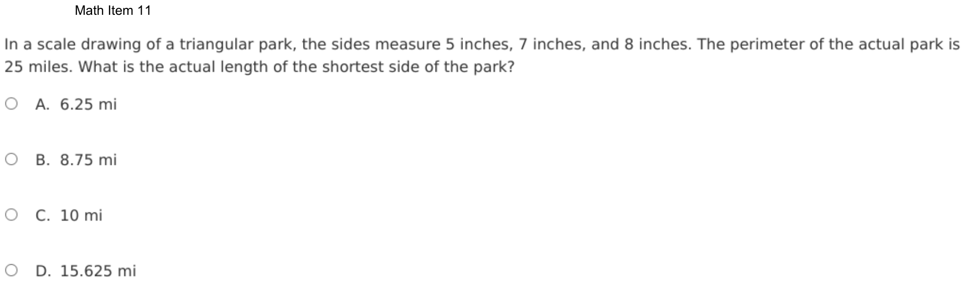 Question 11 as shown on the DOE’s digital test, page 84 of its printable version.