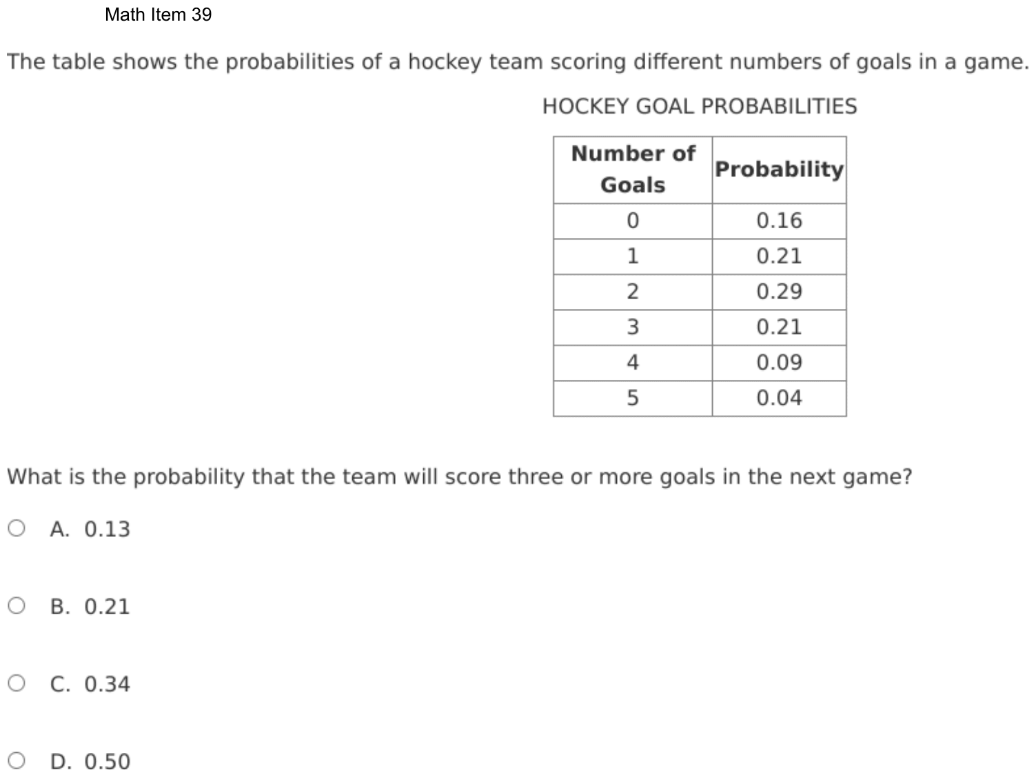 Question 39 as shown on the DOE’s digital test, page 112 of its printable version.