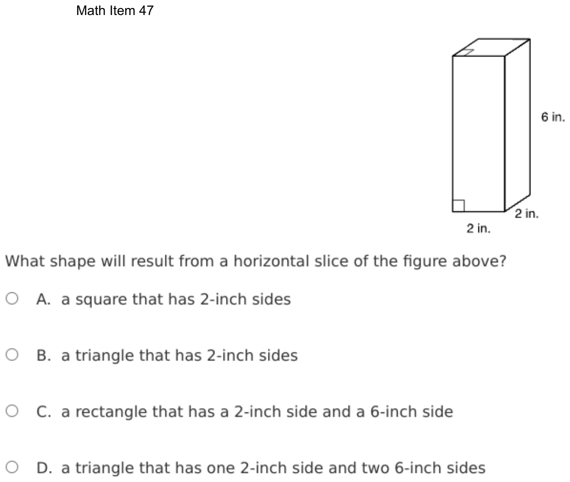 Question 47 as shown on the DOE’s digital test, page 120 of its printable version.