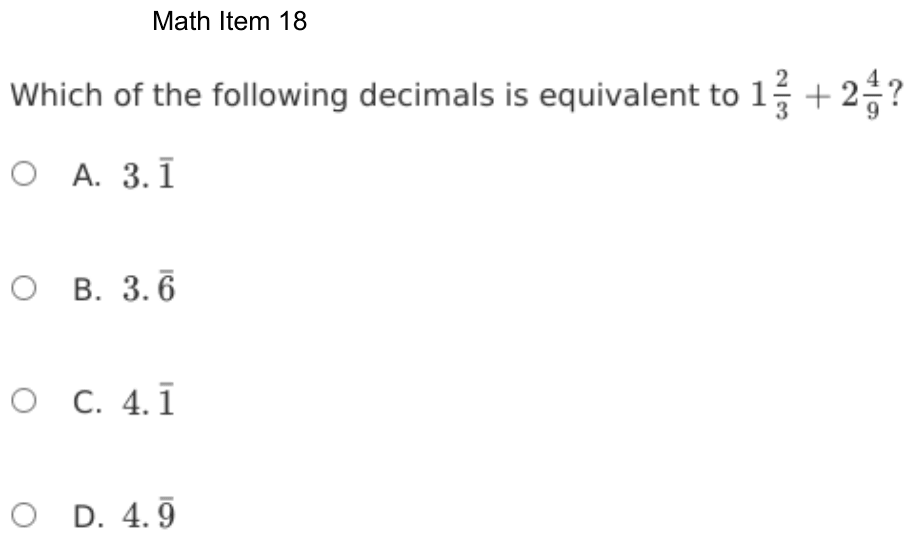 Question 18 as shown on the DOE’s digital test, page 91 of its printable version.