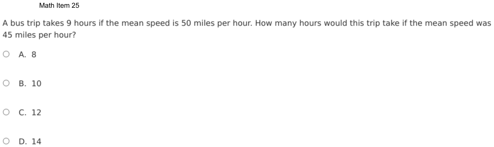 Question 25 as shown on the DOE’s digital test, page 98 of its printable version.