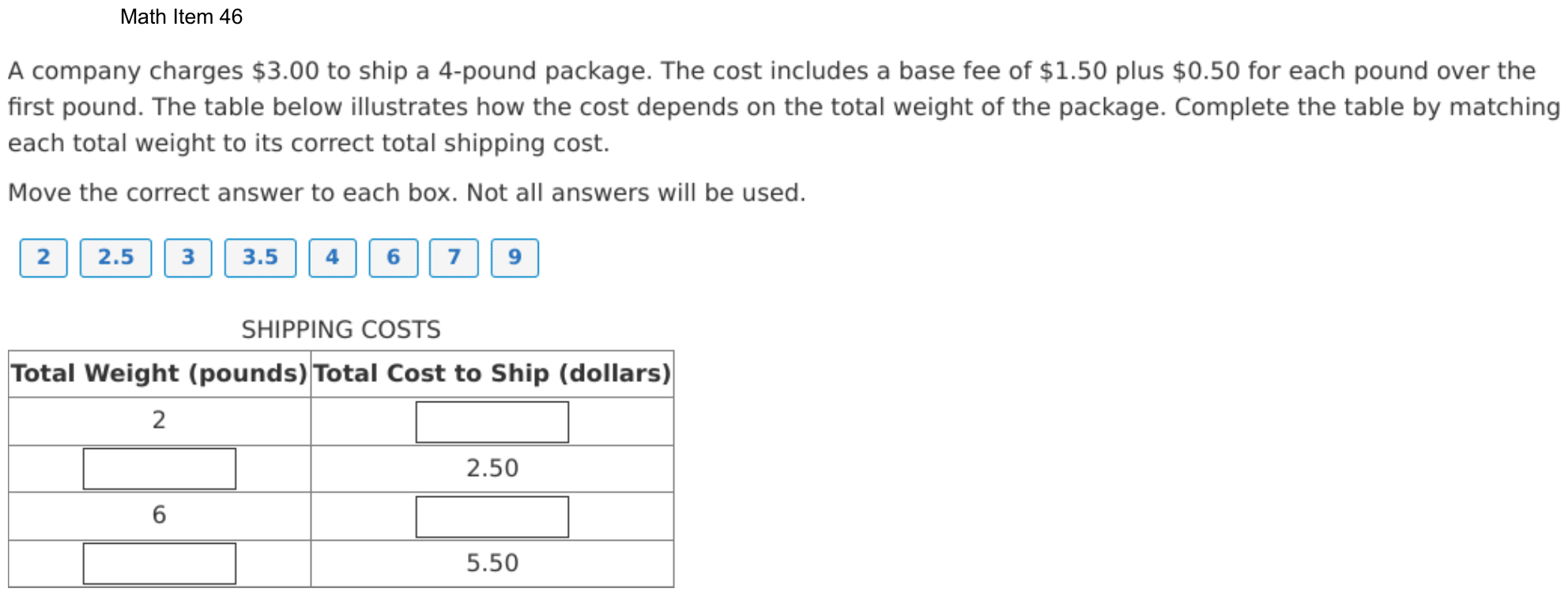 Question 46 as shown on the DOE’s digital test, page 119 of its printable version.