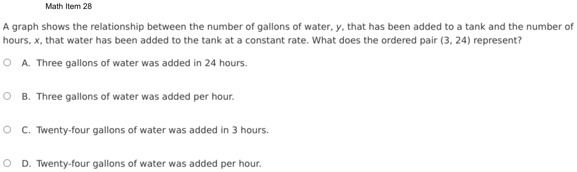 Question 28 as shown on the DOE’s digital test, page 101 of its printable version.