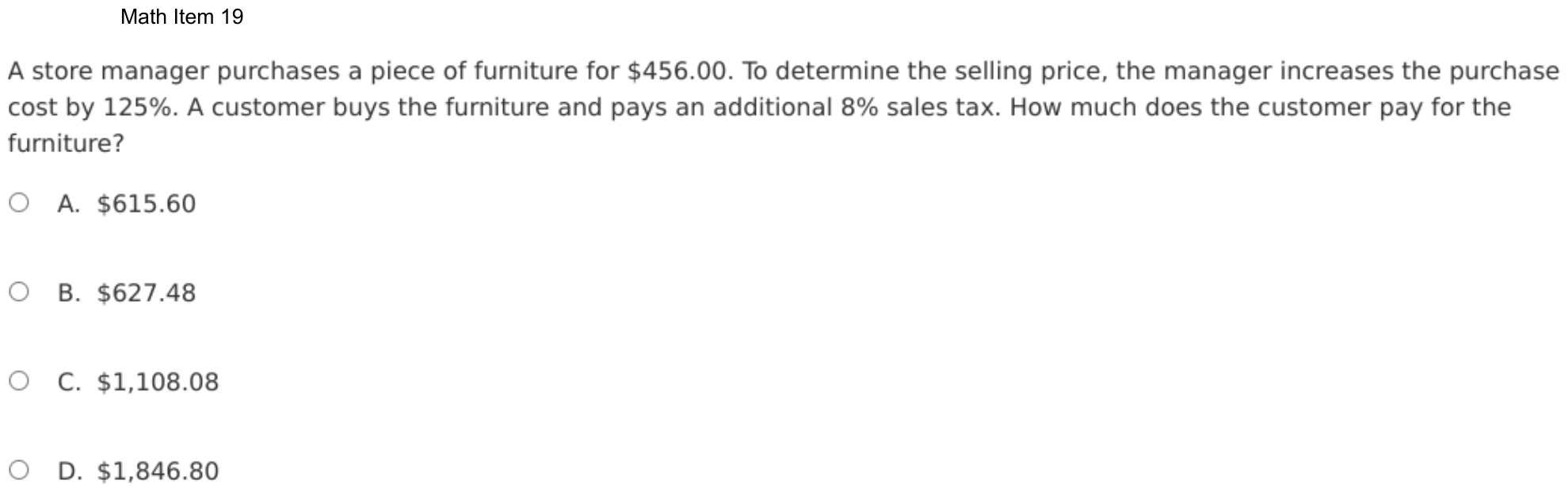 Question 19 as shown on the DOE’s digital test, page 92 of its printable version.